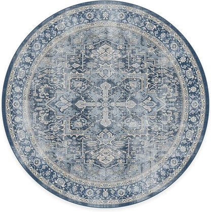 RUGGABLE Washable Area Rug – Kamran Admiral Blue 6 ft Round, Stain-Resistant, Non-Slip – Medium Machine Washable Rugs for Living Room, Bedroom, Hallway, Entryway & Office–with Cushioned Pad