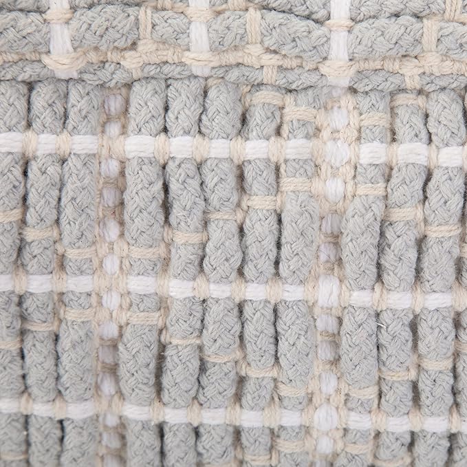 SIMPLIHOME Noreen Boho Square Pouf in Light Blue, White Handloom Woven Pattern for the Living Room, Bedroom and Kids Room