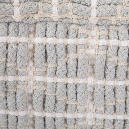 SIMPLIHOME Noreen Boho Square Pouf in Light Blue, White Handloom Woven Pattern for the Living Room, Bedroom and Kids Room