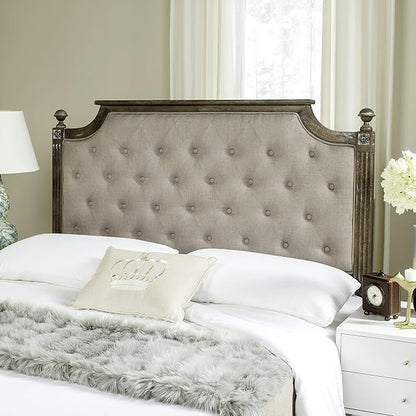 SAFAVIEH Home Collection Tufted Linen Headboard, QUEEN, Taupe/Rustic Oak