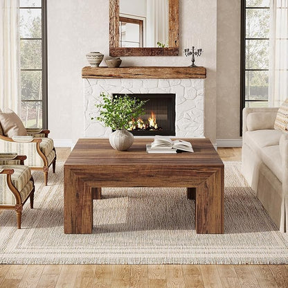 Tribesigns Farmhouse Square Coffee Table for Living Room, 39.37-Inch Low Large Center Tea Accent Table with Sturdy Legs, Easy Assembly (Dark Brown)