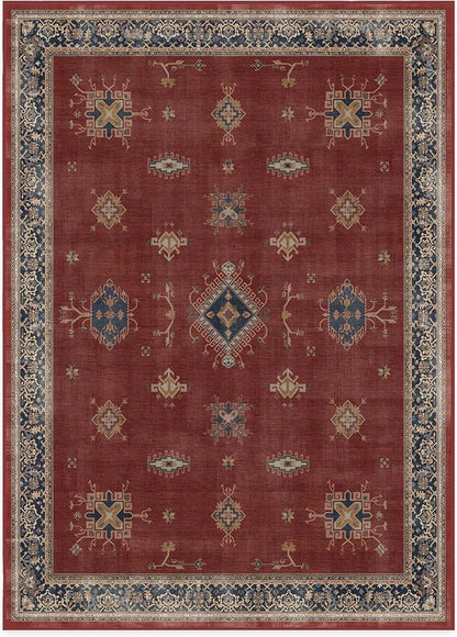 RUGGABLE Washable Vintage Area Rug – Verena Amber Red 10x14, Stain-Resistant, Non-Slip – Large Machine Washable Rugs for Living Room, Bedroom, Hallway, Entryway & Office–with Standard Pad