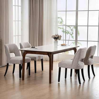 VKNOW Wooden Dining Chairs Set of 4, Modern Fabric Upholstered Dining Room Chair Kitchen Chairs, Farmhouse Dinner Chair for Kitchen Dining Room, Grey-Black Legs