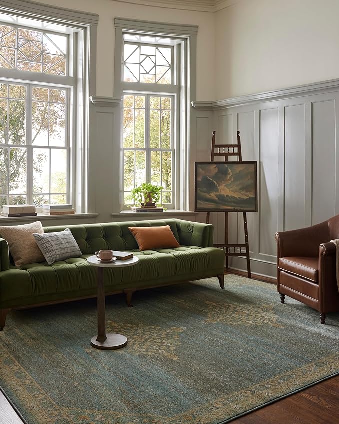 Loloi Magnolia Home by Joanna Gaines Mona Collection MOA-04 Aqua/Wheat 7'-6" x 7'-6" Round Area Rug