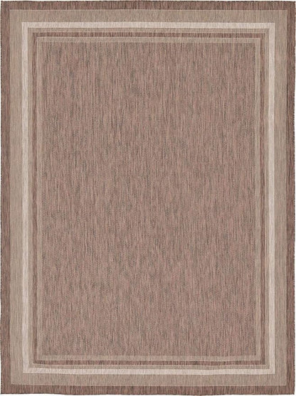 Unique Loom Outdoor Border Collection Area Rug - Soft Border (9' x 12' Rectangle, Brown/ Ivory)