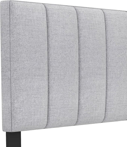 KOMFOTT Linen Upholstered Headboard for Full & Queen Size Bed, Vertical Channel Tufted Rectangular Headboard with Solid Wood Legs & Adjustable Width, Padded Bed Backboard, Easy Assembly (Gray)