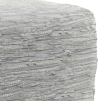 SIMPLIHOME Fredrik Boho Square Pouf in Cream Woven Genuine Leather for the Living Room, Bedroom and Kids Room