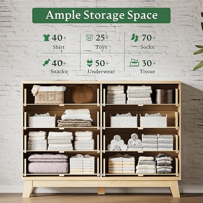 Fluted Dresser with 8 Drawers, 54" Wide Modern Chest of Drawers with Metal Handle, Wooden Dresser TV Stand, Wood Closet Clothes Storage Organizer for Bedroom, Living Room, Hallway, Natural Oak