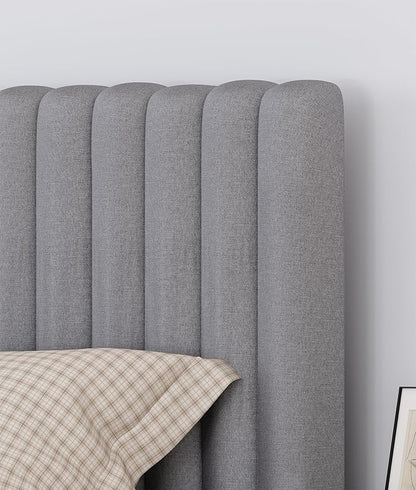 Upholstered Headboard for Queen Size, Adjustable Height Channel Tufted Headboard with Sturdy Wood Legs for Bedroom, Modern Style, No Box Spring Needed, Grey