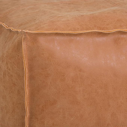 SIMPLIHOME Brody 18-inch Wide Square Pouf in Distressed Brown Vegan Faux Leather, Boho-Style Ottoman, Footstool or Extra Seating for Living Room, Assembled