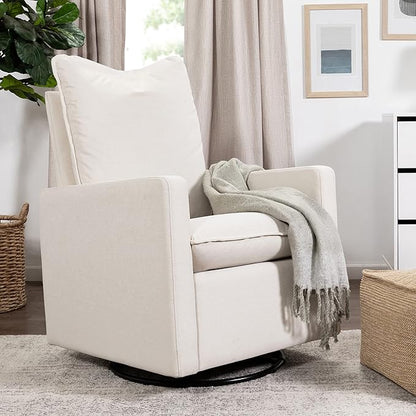 Babyletto Cali Pillowback Swivel Glider in Performance Plastic Cream Eco-Weave, Water Repellent & Stain Resistant, Greenguard Gold and CertiPUR-US Certified