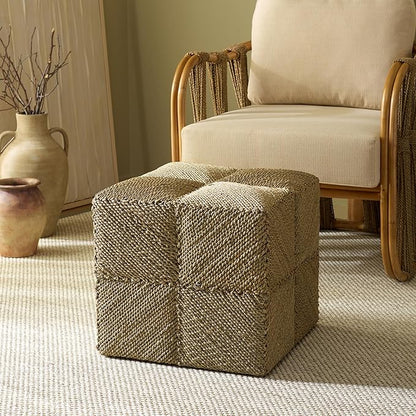 SAFAVIEH Couture Collection - Malta Natural Woven Seagrass Square Ottoman, Fully Assembled (CWK2028A)