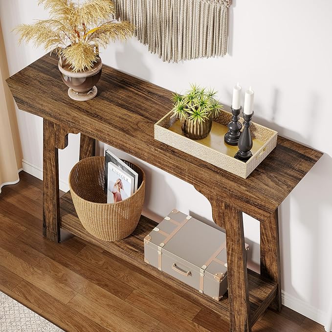 Tribesigns 41.3" Farmhouse Console Table, Small Entryway Table with 2-Tier Storage, Narrow Wooden Sofa Table Behind Couch for Living Room, Foyer, Hallway, Rustic Brown