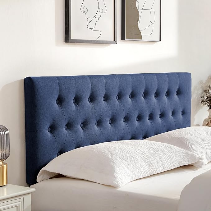 Tufted Upholstered Headboard Queen Size, Solid Wood Head Board with Metal Legs, Adjustable Height Bed headboard from 37" to 51" Fabric Headboard in Modern Button Design, Blue