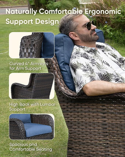 HUMMUH Patio Furniture 5 Pieces Outdoor Furniture Set Wicker Outdoor Sectional Sofa with Swivel Rocking Chairs,Patio Ottomans