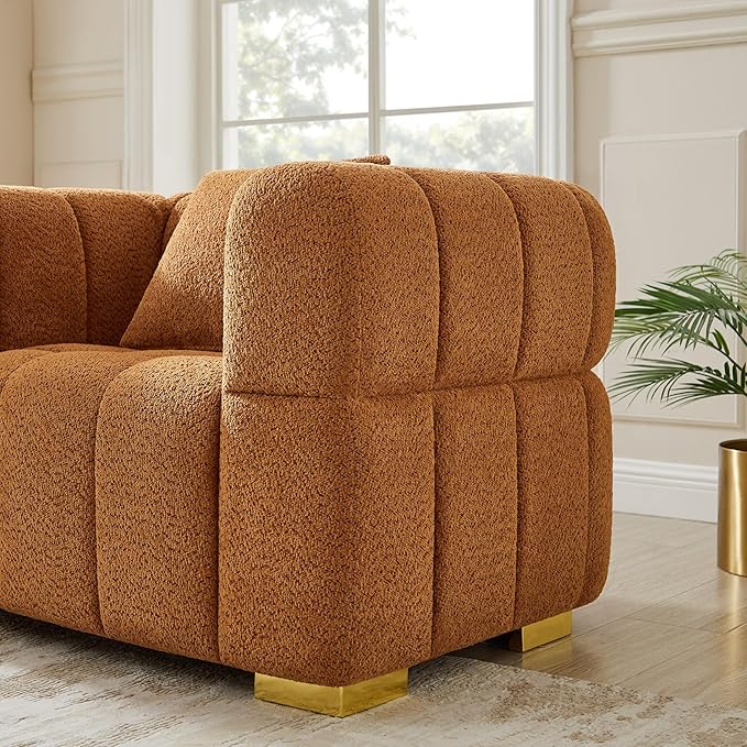 VANOMi 90.94”Cloud Sofa Couch, Modern Deep Seat Boucle Sofa, Oversized Upholstered 3-Seater Comfy Couch Loveseat for Living Room, Bedroom, Office, Apartment, Curry (1 Piece)