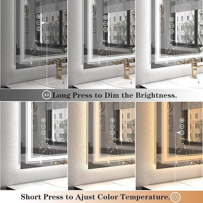 60x40 Inch Lighted Bathroom Mirror for Wall, LED Illuminated Vanity Mirror with Lights, Dimmable, Anti-Fog, ETL Listed (Backlit and Front Lighted)