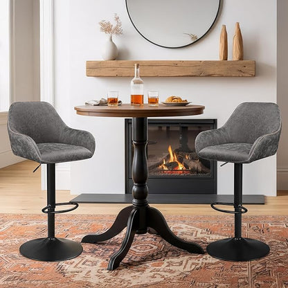 Yaheetech Bar Stools Set of 2, PU Leather Swivel Counter Height Barstools, Adjustable Bar Chairs with Backrest and Footrest, Kitchen Island Stool for Home Kitchen, Grey