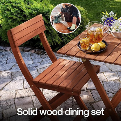Tranquillo Foldable Eucalyptus Wood Bistro Set – 3-Piece Outdoor Patio Table and Chairs Set, Compact Folding Balcony Furniture, Weather & Water Resistant Garden Set for Small Spaces