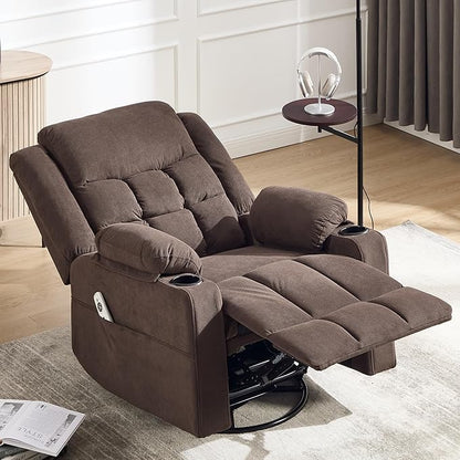 Swivel Rocker Recliner Chair for Adults with Massage and Heat, Cup Holders and Side Pockets, Glider Rocking Reclining Single Sofa Chair for Living Room (Cocoa)