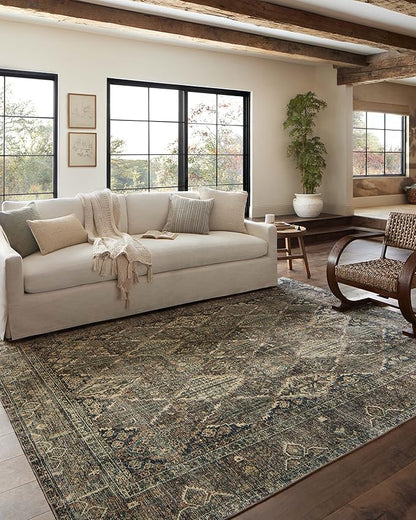Loloi Magnolia Home by Joanna Gaines Banks Collection BAN-05 Spice/Blue 2'-6" x 12'-0", .13" Pile Height, Machine Washable, Runner Rug