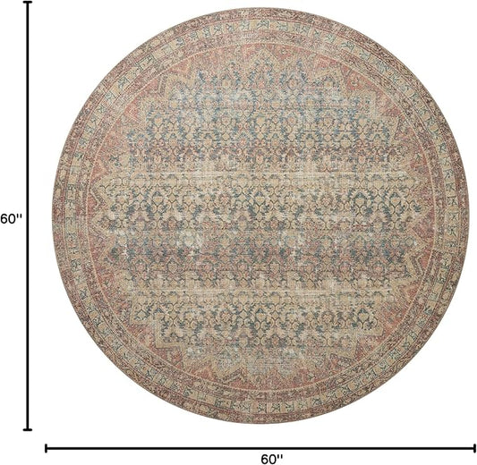 Loloi Angela Rose Aubrey Collection AUB-03 Ocean/Spice 5'-0" x 5'-0", .19" Pile Height, Round Area Rug