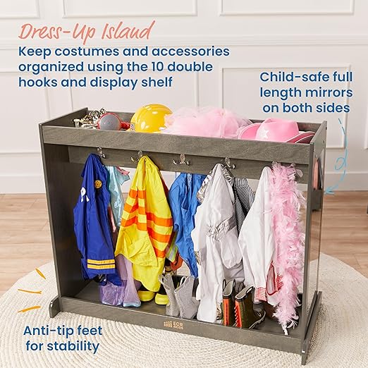 ECR4Kids Streamline Dress-Up Island, Costume Organizer, Grey Wash