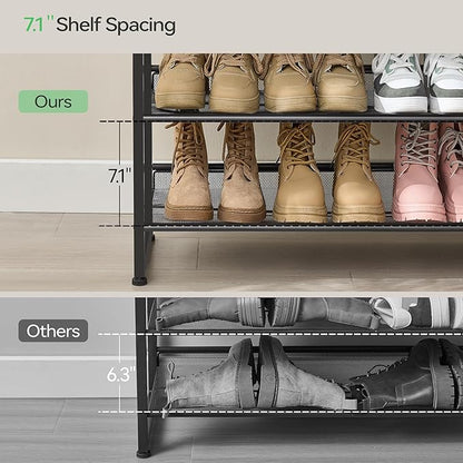 Shoe Rack, Long Shoe Organizer,Max Holds 75 Pairs,12 Tier Metal Shoe Storage Shelf,6-Tier Stackable Shoes Organizer for Garage, Entryway,Black