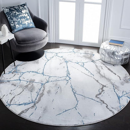 SAFAVIEH Craft Collection 8' Round Ivory Grey/Blue CFT877M Modern Abstract Non-Shedding Living Room Dining Bedroom Foyer Area Rug