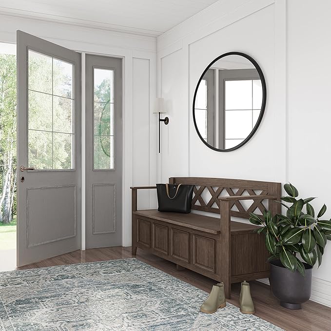 SIMPLIHOME Amherst Entryway Storage Bench - 48 inch Wide Solid Wood Hallway Seat in Farmhouse Brown, Transitional Bench for Entryway or Living Room with Lift-Up Lid and Spacious Storage