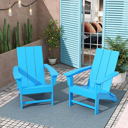 Costaelm Folding Adirondack Chairs, Outdoor Patio Adjustable Lawn Chairs, Weather Resistant Outside Firepit Chairs for Porch, Poolside, Garden, Backyard Deck, Pacific Blue