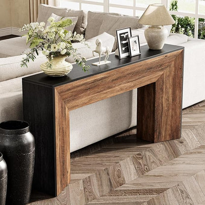 LITTLE TREE Console Table, 63 Inches Extra Long Sofa Table for Living Room, Modern Hallway Entryway Foyer Table for Entrance, Easy Assembly, Black & Rustic Brown