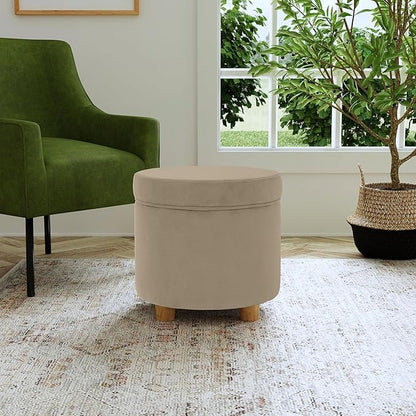HomePop Home Decor | Upholstered Round Storage Ottoman | Ottoman with Storage for Living Room & Bedroom, Fawn Gray Velvet, Large