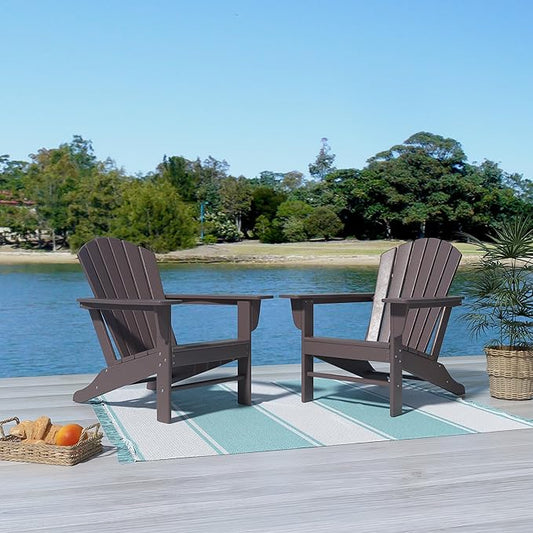Costaelm Outdoor Adirondack Chair, HDPE Patio Chair, Weather Resistant Lawn Firepit Outside Chairs for Porch, Poolside, Garden, Backyard Deck, Dark Brown