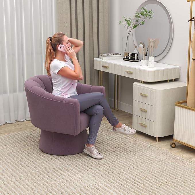 Swivel Accent Chair Set of 2, Upholstered Velvet 360° Swivel Barrel Chair for Living Room Overstuffed Bouncle Reading Chair Round Armchair for Bedroom,Vanity,Office (Purple)