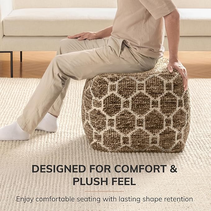 Anji Mountain 100% Handmade & Handcrafted Comfortable Home Décor Pouf Ottoman Footrest for Living Room, Bedroom, Nursery, Kidsroom, Patio Furniture - (20" x 20" x 20" - Brown)