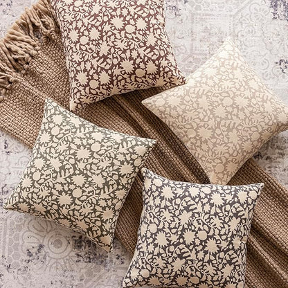 Foindtower Set of 2 Decorative Neutral Floral Throw Pillow Covers Accent Farmhouse Cushion Covers Boho Vintage Pillowcase for Couch Sofa Bedroom Living Room Home Decor,20×20 Inch,Rustic Gray