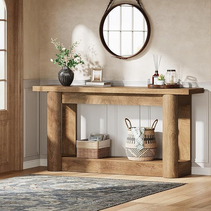 Tribesigns 63-Inch Farmhouse Console Table, 2-Tier Storage Sofa Table Behind The Couch, Narrow Long Entryway Furniture for Home Hallway, Entrance, Living Room, Brown