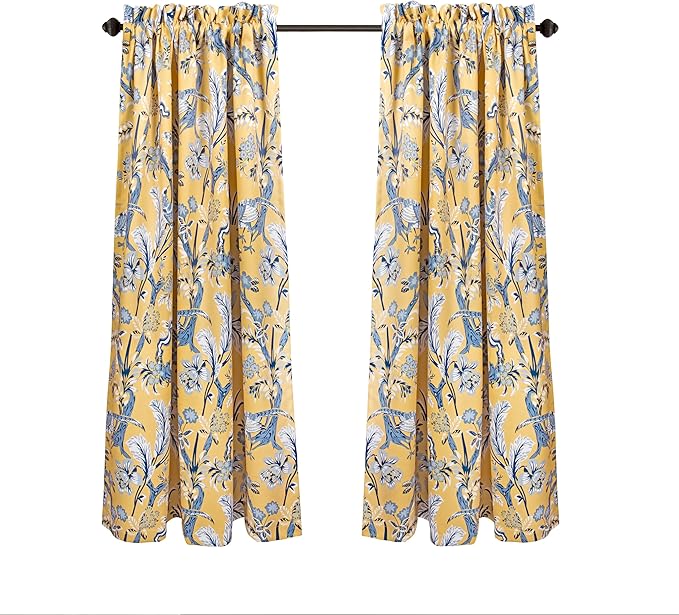 Lush Decor Dolores Light Filtering Window Panels, Pair, 52" W x 63" L, Yellow - Floral Curtains for Bedroom - Vintage Curtains - Coquette Room Decor