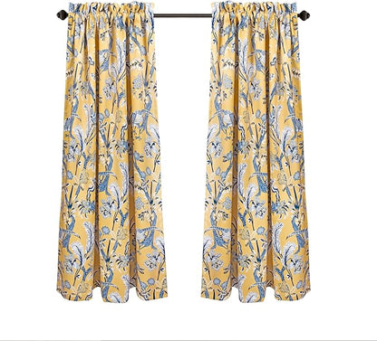 Lush Decor Dolores Light Filtering Window Panels, Pair, 52" W x 63" L, Yellow - Floral Curtains for Bedroom - Vintage Curtains - Coquette Room Decor