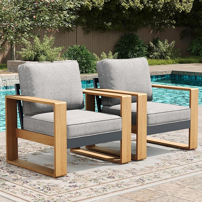 LayinSun Aluminum Patio Furniture Set 2 Chair, Oversized Seat with Hight Back, Outdoor Conversation Sets for Porch, Balcony, Deck