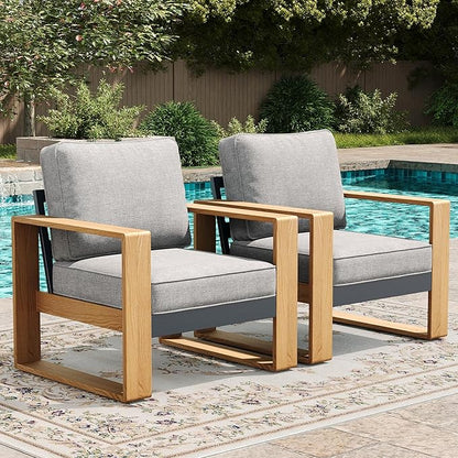 LayinSun Aluminum Patio Furniture Set 2 Chair, Oversized Seat with Hight Back, Outdoor Conversation Sets for Porch, Balcony, Deck