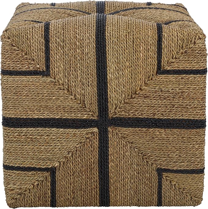 SAFAVIEH Couture Collection - Liatasha Natural & Black Woven Seagrass Square Ottoman, Fully Assembled (CWK2023A)