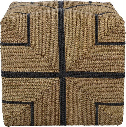 SAFAVIEH Couture Collection - Liatasha Natural & Black Woven Seagrass Square Ottoman, Fully Assembled (CWK2023A)