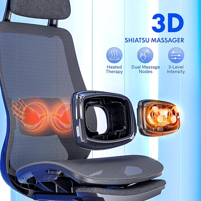 FLEXISPOT MasterEase Massage Office Chair with Footrest, High Back Ergonomic Desk Chair with Adjustable Headrest, 3D Armrests, 2D Lumbar Heated Massage, 4-Position Recline, Foam Seat, Black