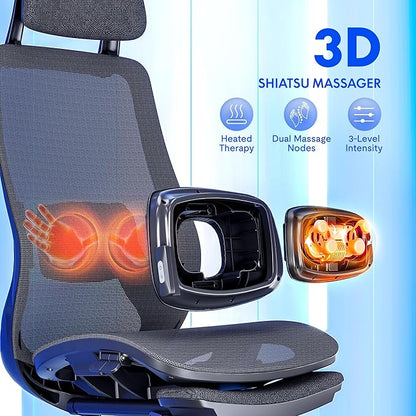 FLEXISPOT MasterEase Massage Office Chair with Footrest, High Back Ergonomic Desk Chair with Adjustable Headrest, 3D Armrests, 2D Lumbar Heated Massage, 4-Position Recline, Foam Seat, Black