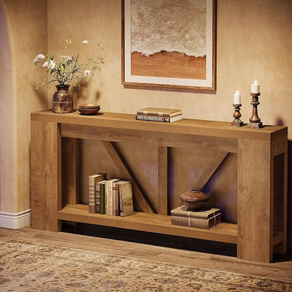 Tribesigns 70.9" Extra Long Entry Table, Farmhouse Wood Console Table with Storage, Modern Accent Sofa Table Behind Couch Foyer Tables for Entryway, Living Room, Entrance, Light Brown