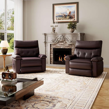 GarveeHome Oversized Recliner Chairs, Classic Manual Leather Recliner, Home Theater Seating with Lumbar & Arms Support for Living Room, Bedroom and Nursery - Brown
