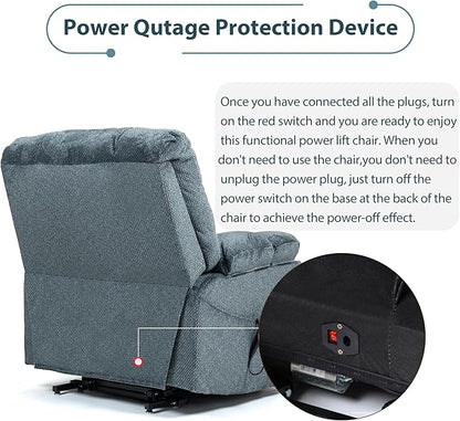 Oversized Zero Gravity Power Lift Recliner Chair for Elderly Adults Big Man Electric Lay Flat Recliner Triple Motor with Heat and Massage, Adjustable Seat Height, Arm Storage, Cup Holder