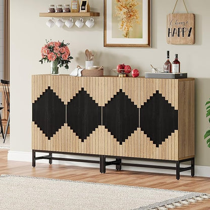 Tribesigns 63'' Farmhouse Sideboard Buffet Cabinet with Storage & Doors, Tall Vintage Credenza Wood Coffee Accent Cabinet for Kitchen, Dining Room, Living Room
